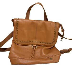 The Sak caramel brown leather messenger bag studded backpack Boho casual purse